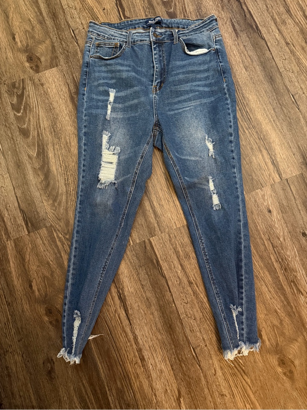 Wax Jean Los Angeles Distressed Skinny Raw Hem Jeans Size 16 Blue Denim - Picture 5 of 6